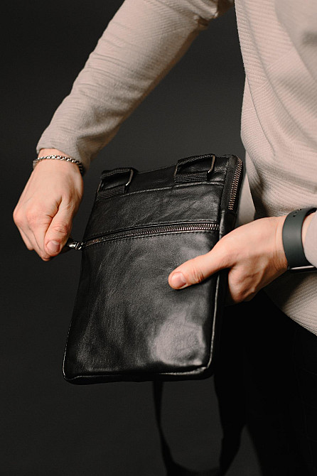 Сумка-месенджер із натуральної гладкої шкіри ST002 (Чорна) Суми - фото 5