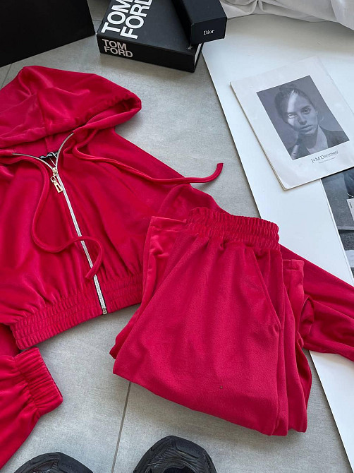 Женский прогулочный оверсайз костюм двойка: кофта и штаны турецкий велюр. Красный Одесса - изображение 4