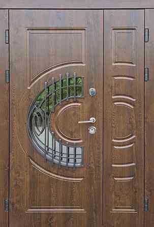 Форт-М Дверь уличная 3х контурная! Модель Трио-Греция цвет Дуб темный, стеклопакет, ковка 1200 Киев