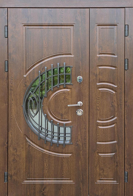 Форт-М Двері полуторні вуличні 3х контурні! Модель Тріо-Греція колір Дуб темний, склопакет, ковка 1200 Київ - фото 1