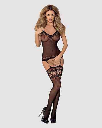 (SALE) Бодистокинг Obsessive Bodystocking F214 black S/M/L, имитация корсета и чулок на подвязках Sex Aura Киев