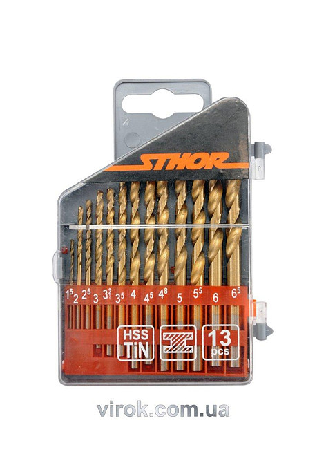 Набір свердл по металу титанових STHOR : HSS-TiN. Ø= 1,5 - 6,5 мм. 13 шт. [25/100] Одеса - фото 1