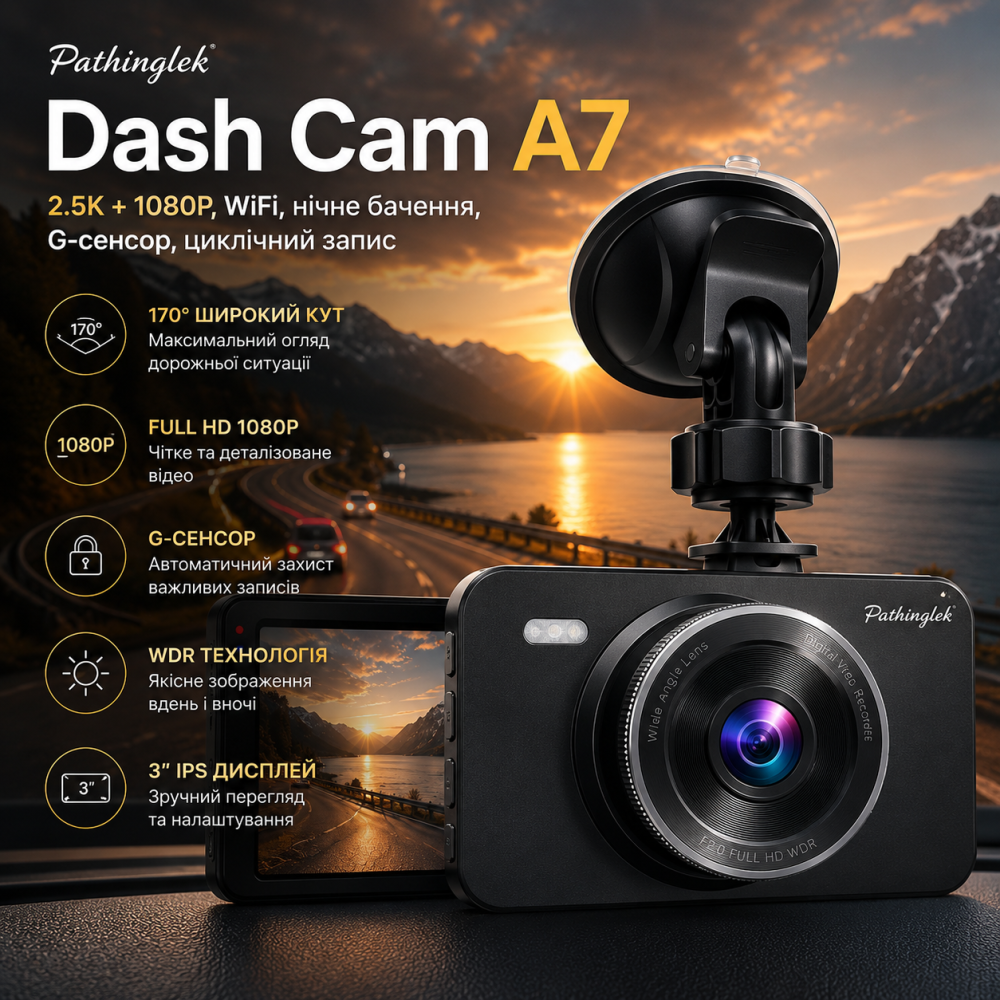 Автомобильный видеорегистратор Pathinglek Dash Cam A7 Full HD 1080P — Автокамера 3