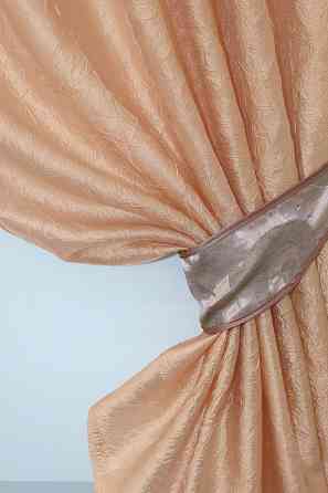 Кухонні штори VR-Textil № 073к з ламбрекеном і підхватами пудровий з персиковим 270х170 см (52-0174) Київ