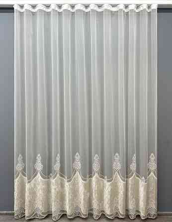 Тюль VR-Textil 1815т Бамбук с вышивкой и бархатом Молочный  300х270 см (40-111) Киев