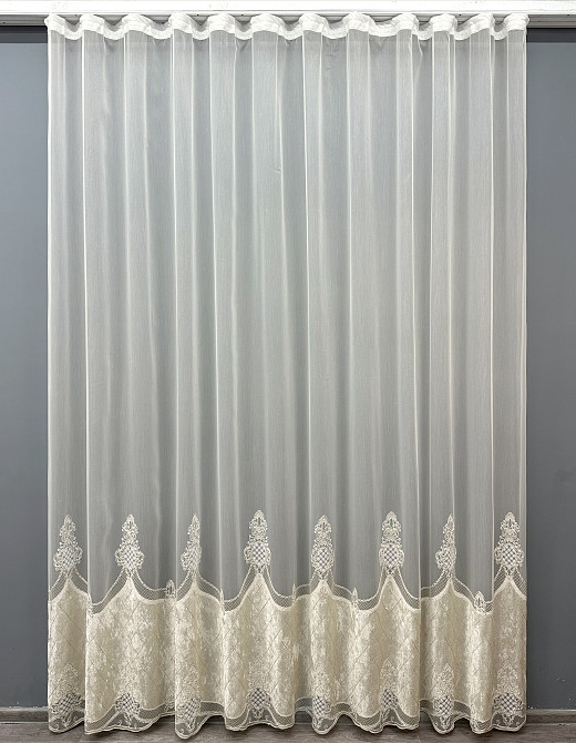 Тюль VR-Textil 1815т Бамбук с вышивкой и бархатом Молочный  300х270 см (40-111) Киев - изображение 2