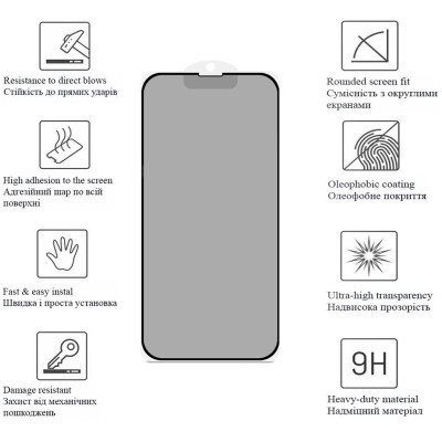 Скло захисне Drobak Anty Spy Apple iPhone 15 Pro (Black) (292934) Вінниця - фото 4