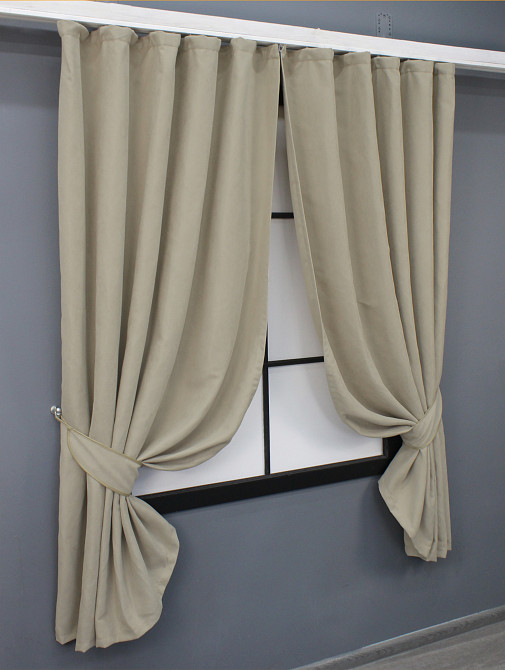 Комплект коротких штор VR-Textil Мікровелюр Petek № 1488ш Бежевий 130х170 см 2 шт (35-0235) Київ - фото 2