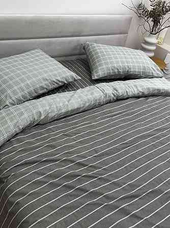 Ecotton Комплект постільної білизни Ecotton Євро 210х220 см сірий клітинка лінія (20001АВ) Коломия