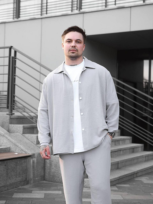 Чоловічий літній костюм Casual сорочка і штани Оверсайз жатка весна літо SANE сірий Одеса - фото 6