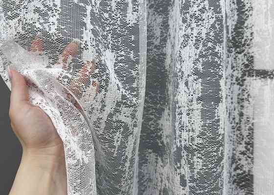 Тюль VR-Textil 1600т Жаккард Мрамор Высотой 120 см Белый 400х120 см (40-203) Киев