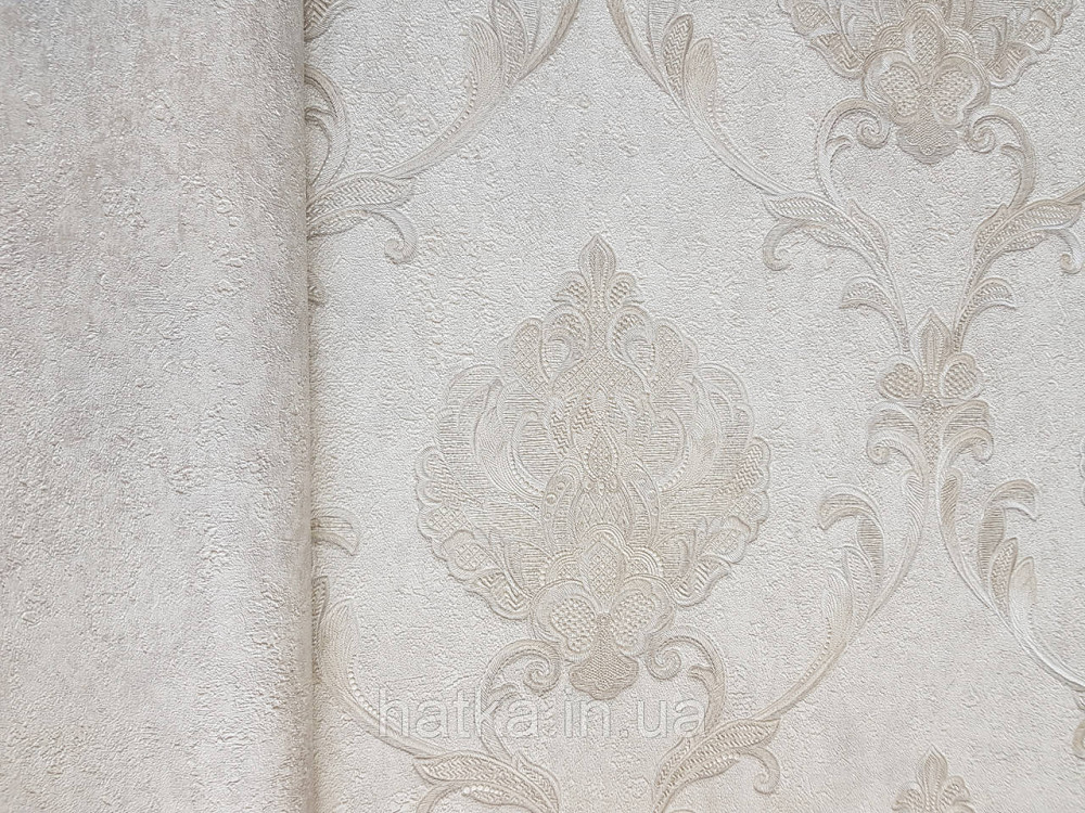Шпалери вінілові на флізеліні Grandeco Anastasia метрові вензелю завитки структурні сріблясті на білому Київ - фото 2