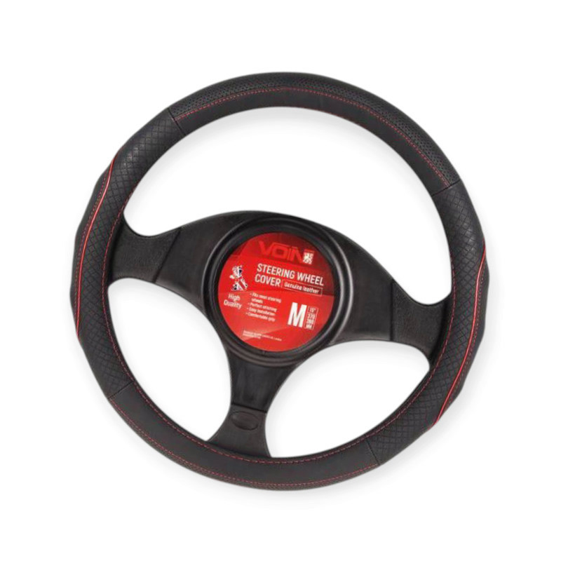 Чохол m шкіра (37 - 39 см) чорний voin перфор. вставка, червона смуга, біла основа керма Мукачево - фото 1