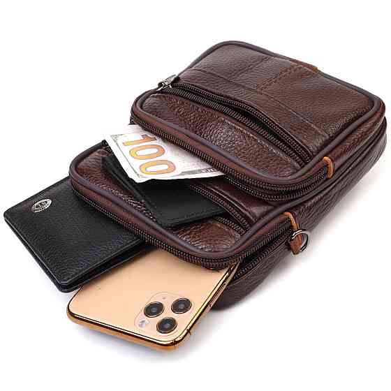 Компактная сумка мужская на пояс из натуральной кожи 21484 Vintage Коричневая Киев