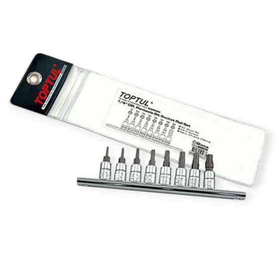 Набір головок-вставок TORX 1/4" 8шт, T8-T40 з отвором (планка) Мукачево