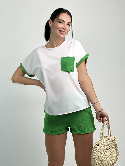 Стильний костюм з шортами "Florence" оптом | Розпродаж моделі Зелений, 46 Київ - фото 2