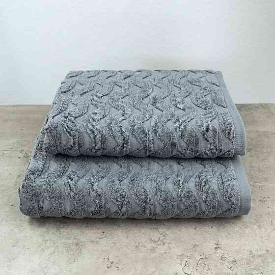 Комплект махрових рушників Жакардових Хвиля 2шт GM Textile 50х90см, 70х140см 500г/м2 (Сірий) Суми