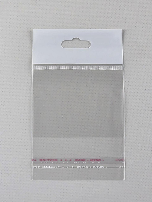 Пакеты для упаковки прозрачные с клейкой лентой и подвесом 6* 7.5+4\25мк +скотч(+еврослот3,5) (1000 шт) Харьков - изображение 1