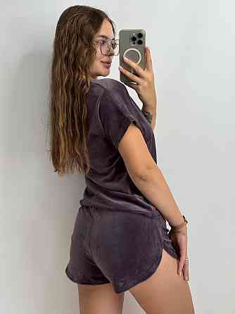 Піжама жіноча велюрова футболка + шорти з плюшевого велюру Шоколадний L Харків