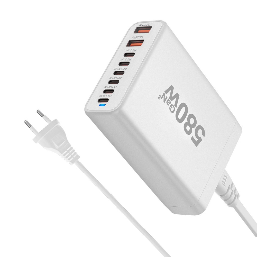 Мережевий зарядний пристрій GAN3 YMX-580W (2 Type-C140W + 2Type-C100W + 2Type-C30W + 2 USBQC3.0 20 W) Білий Вінниця - фото 2