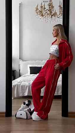 Женский прогулочный костюм двойка: кофта и брюки с кантом двунить Красный, 44/46 Одесса