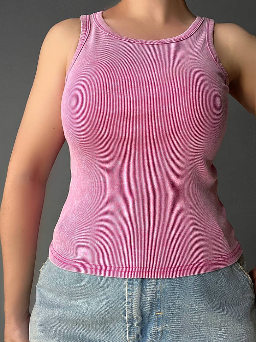 Майка жіноча A-N 2733 варена тай-дай у рубчик з порізаними швами, рожевий, one size Київ - фото 14