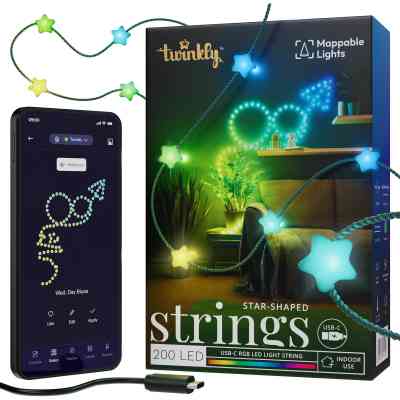 Гірлянда Twinkly Smart LED Strings USB 200 Star-shaped RGB LEDs, Green Wire, USB-C 12м (TWKS200RGB-G) Вінниця
