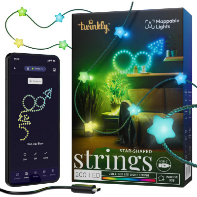 Гірлянда Twinkly Smart LED Strings USB 200 Star-shaped RGB LEDs, Green Wire, USB-C 12м (TWKS200RGB-G) Вінниця - фото 1
