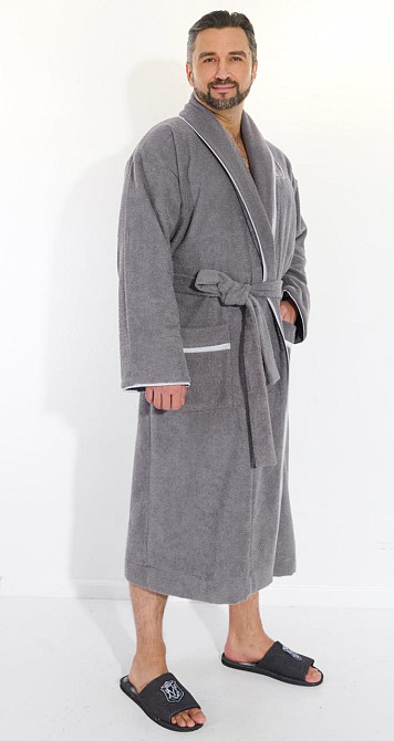 Мужской махровый халат с вышивкой и кантами полезный подарок Киев - изображение 5