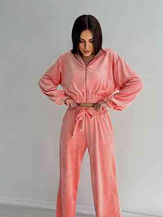 Жіночий стильний костюм-двійка: кофта та штани з плюш велюру Персик, 44/46 Одеса