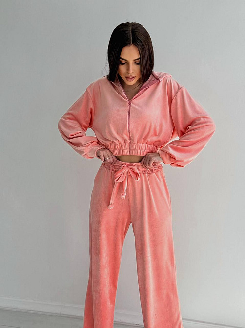 Женский стильный костюм двойка: кофта и штаны из плюш велюра Персик, 44/46 Одесса - изображение 5