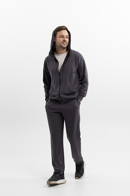 Модный графитовый костюм унисекс на молнии с карманами из хлопка для дома и прогулок Львов - изображение 8