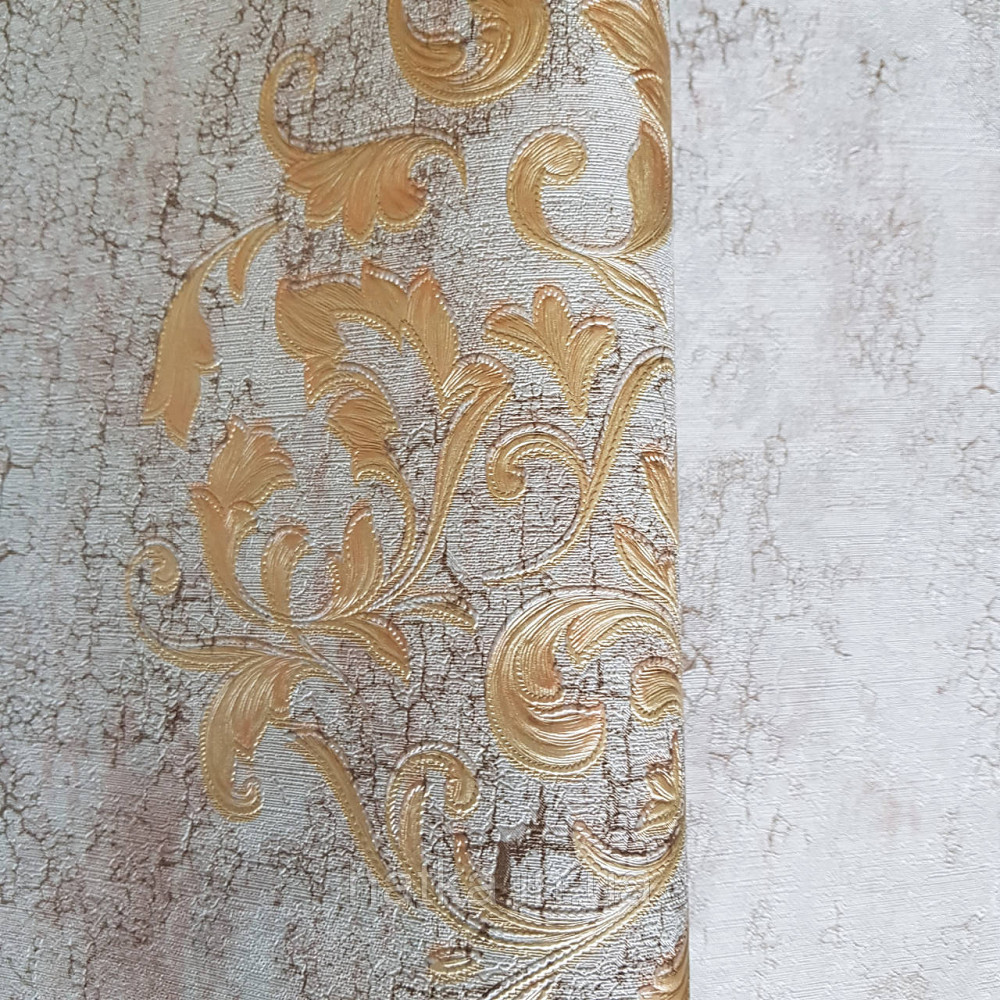 Обои метровые винил на флизелине Decowall Retro вензеля золотом крупные структурные на голубом под старину Киев - изображение 2