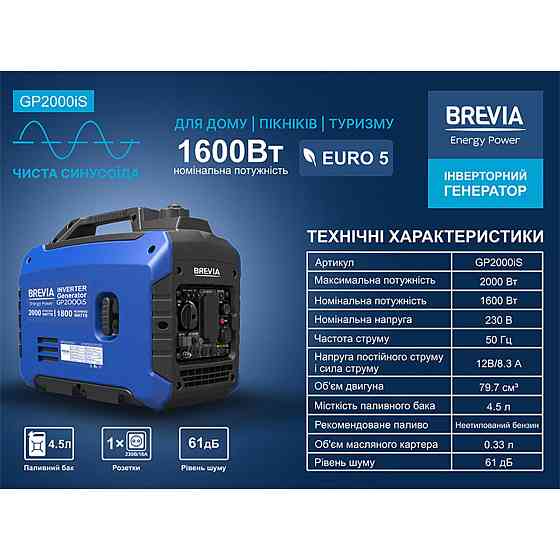 Генератор Brevia инверторный бензиновый 2,0кВт (ном 1,6кВт) Днепр