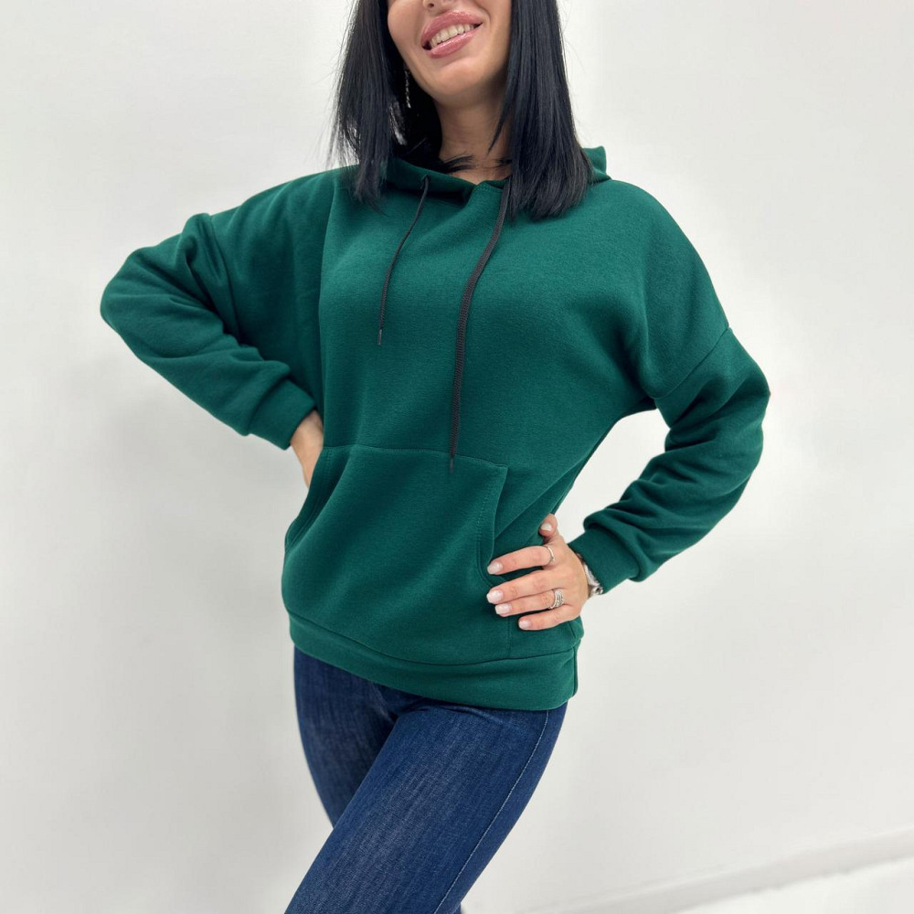 Однотонний батник з капюшоном "Kerry" оптом | Батал Темно-зелений, 50-52 Київ - фото 3