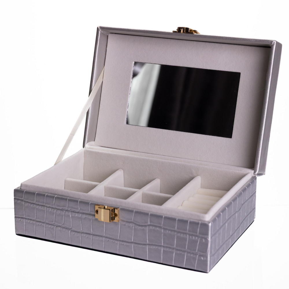 Скринька для прикрас з еко шкіри 10 відділень з дзеркалом 20×14×8 см Сірий HP-5-19G Коломыя - изображение 3