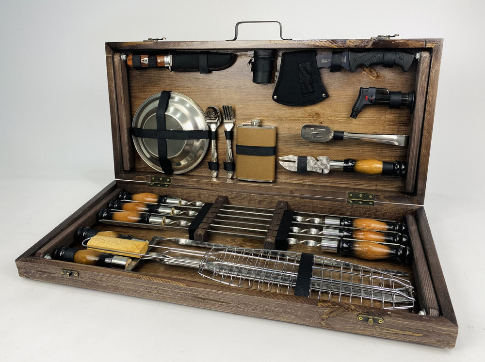 Подарунковий набір шампурів в дерев'яному кейсі ШАШЛИЧНИК LUX, ручна робота (шампура і аксесуари) HAPPY DAYS Тернопіль - фото 3