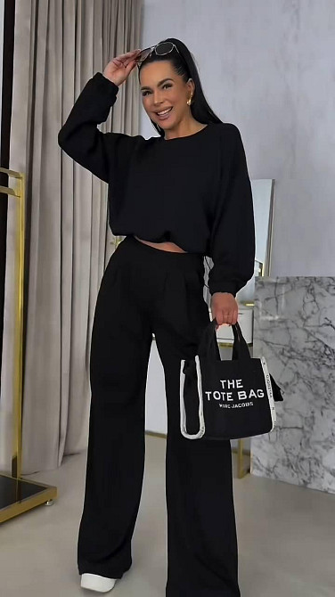 Женский прогулочный костюм двойка: кофта и штаны петля Черный, 48/50 Одесса - изображение 1