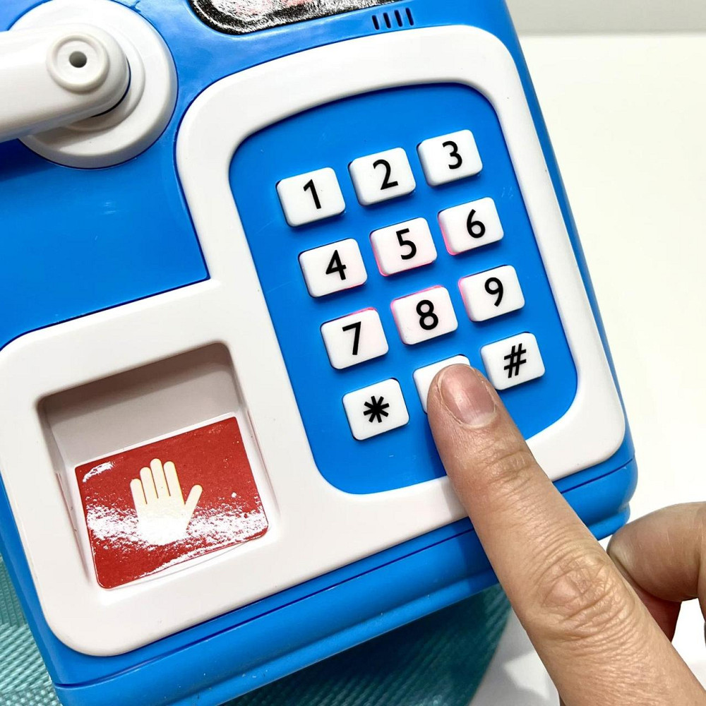 Сейф-скарбничка дитяча зі сканером відбитка пальця та кодовим замком затягує купюри звук підсвічування Синій (MK 5411) Чернігів - фото 6