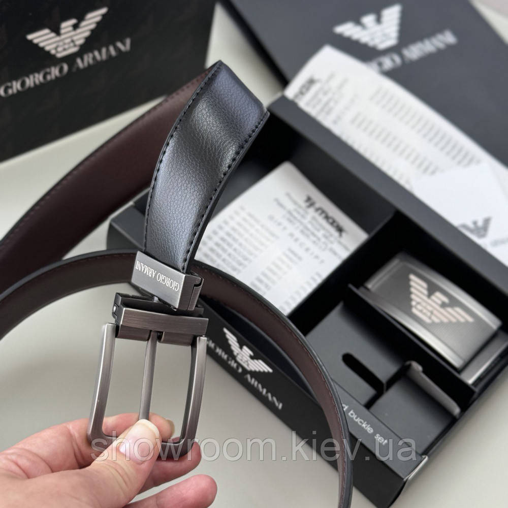 Чоловічий шкіряний ремінь із двома пряжками, подарункова упаковка GA (313) Київ - фото 4