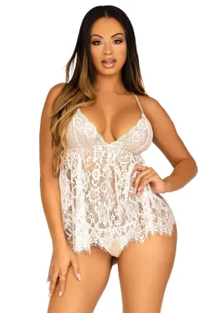 Пеньюар Leg Avenue Floral lace babydoll & string White L Львів