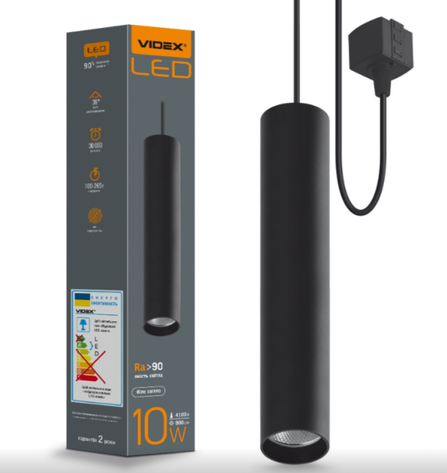 LED Світильник трековий підвісний 10W 4100К чорний VL-ST-10034B Videx Житомир - фото 1