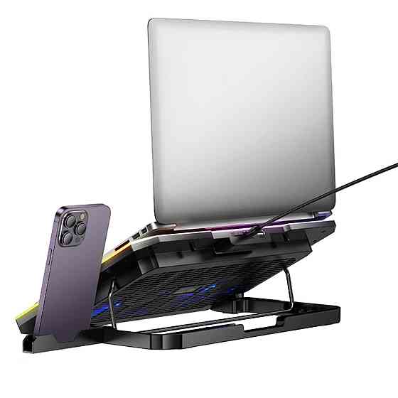 Підставка для ноутбука HOCO DH19 Cool RGB notebook cooling stand Black (6942007624824) Киев