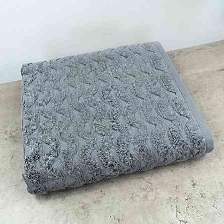 Махровий банний рушник Жакардовий Хвиля GM Textile 70х140см 500г/м2 (Сірий) Суми