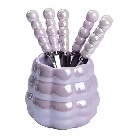 Набор десертных вилок и ложек на 3 персоны с подставкой из фарфора 7 предметов Фиолетовый HP-20-59 Киев