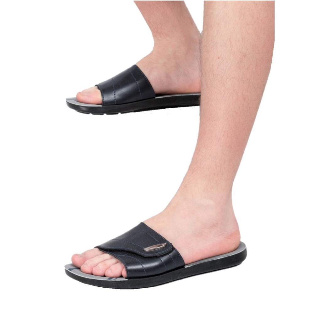 Чоловічі Шльопанці Тапочки Шкіряні Чорні Сланці на Липучці (розміри: 41,42,43,44,45,46) Дніпро - фото 1