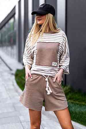 Легкий спортивний костюм у смужку "Smart" оптом | Батал | Розпродаж моделі Капучіно, 50-52 Київ