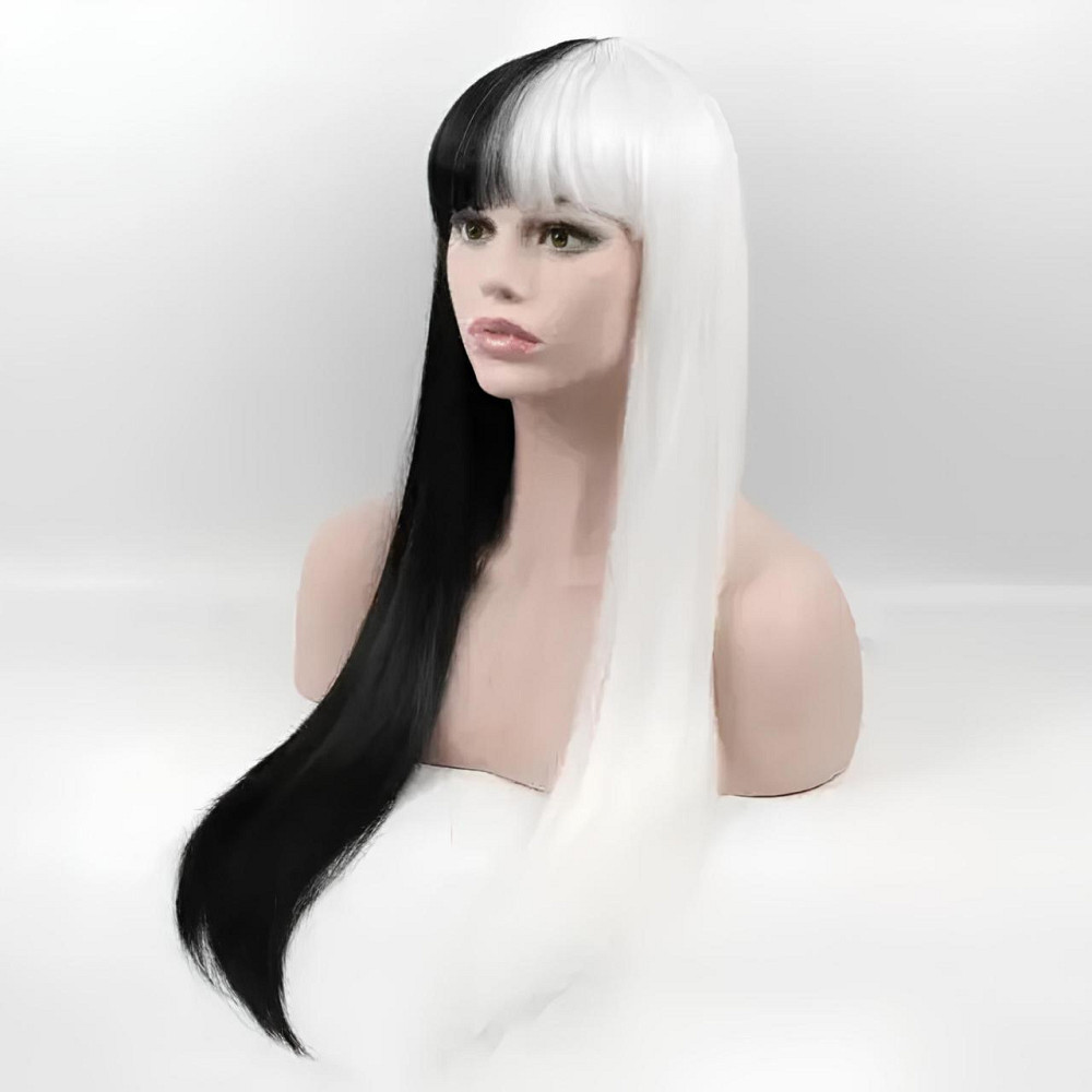 Длинные черно-белые парики RESTEQ 75 см — прямые волосы в стиле Круэллы, высококачественные синтетические пряди для косплея, аниме Киев - изображение 2
