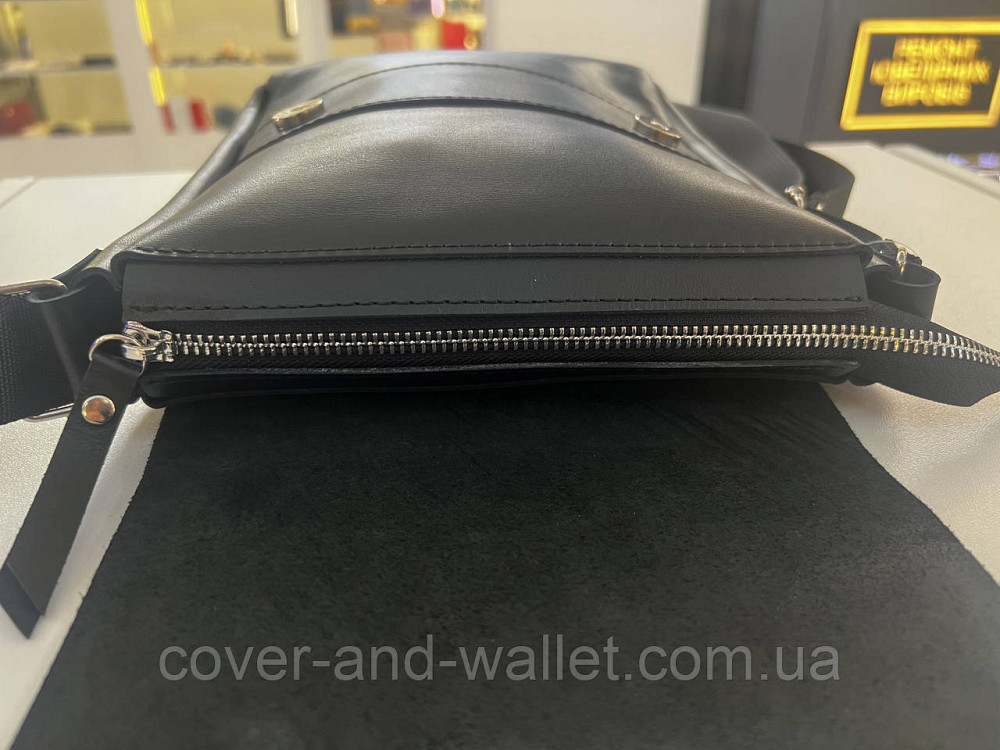 Мужская сумка мессенджер из натуральной гладкой кожи черного цвета PS Leather Киев - изображение 4