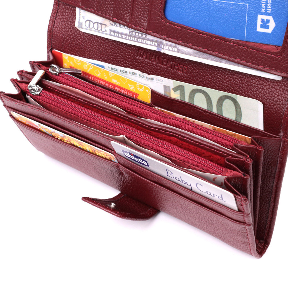 Гаманець для жінок на чотири відділення для купюр з натуральної шкіри ST Leather 22550 Бордовий Київ - фото 5